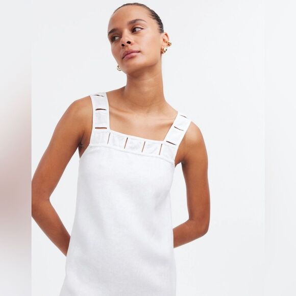 Madewell NWT Embroidered Tank Mini Dress in Linen Size 2 in Eyelet White - Picture 2 of 14